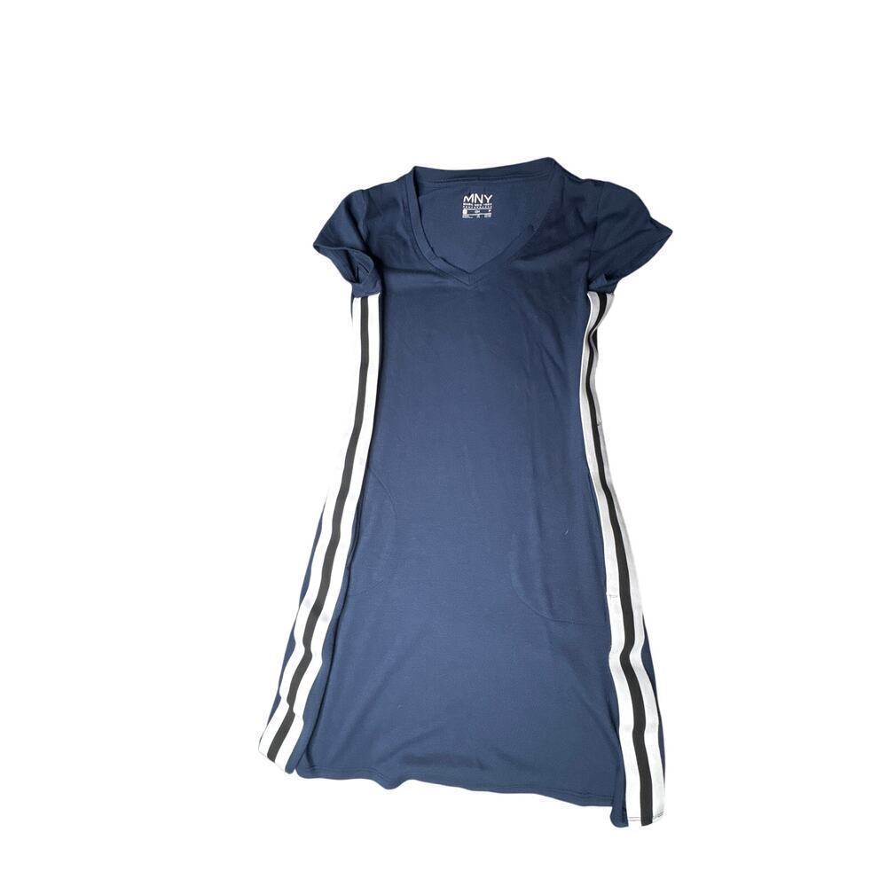MNY Sport Dress Size Small Navy Athletic V-Neck Stripe Trim Casual Stretchy